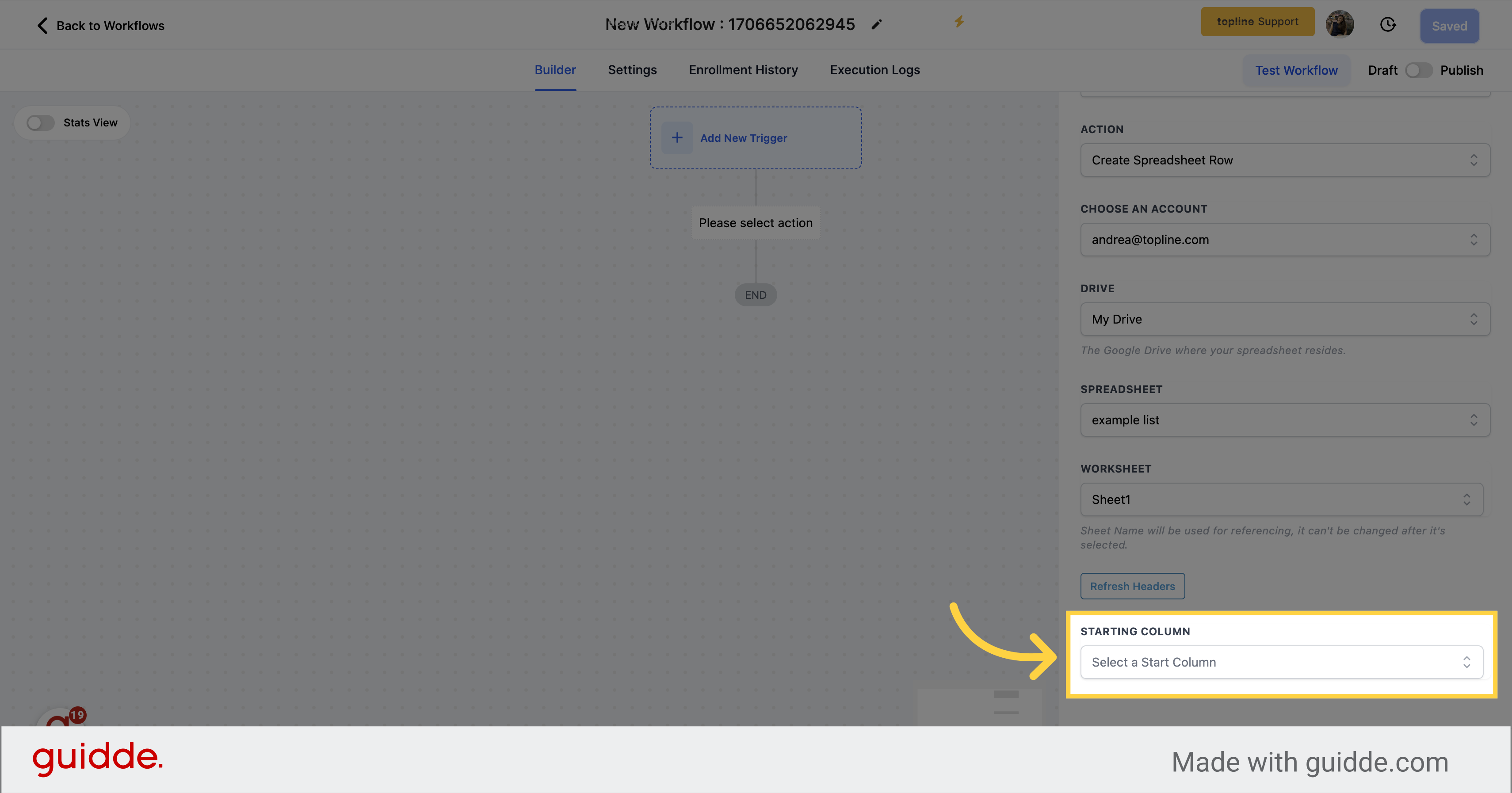 Select a 'Starting Column'