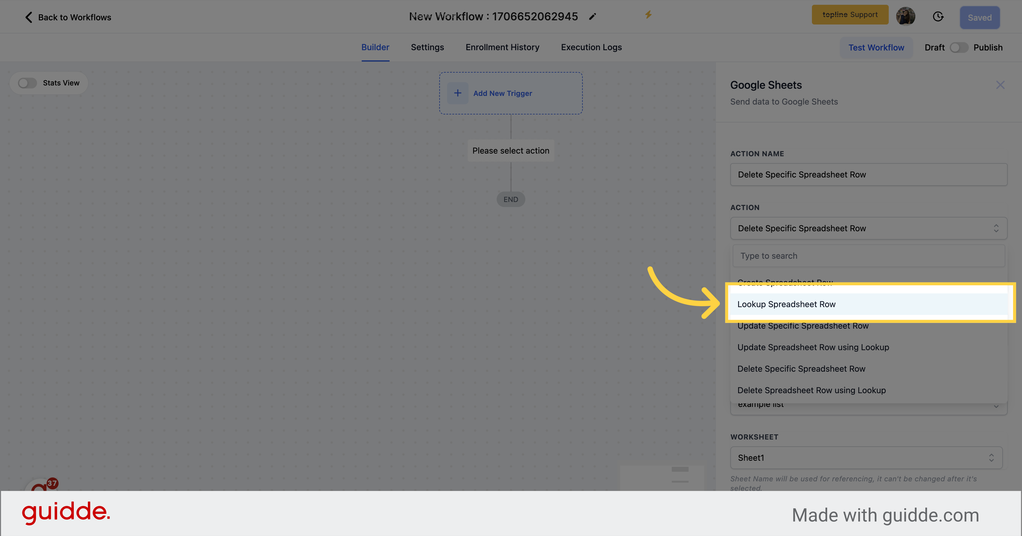 Click 'Lookup Spreadsheet Row'