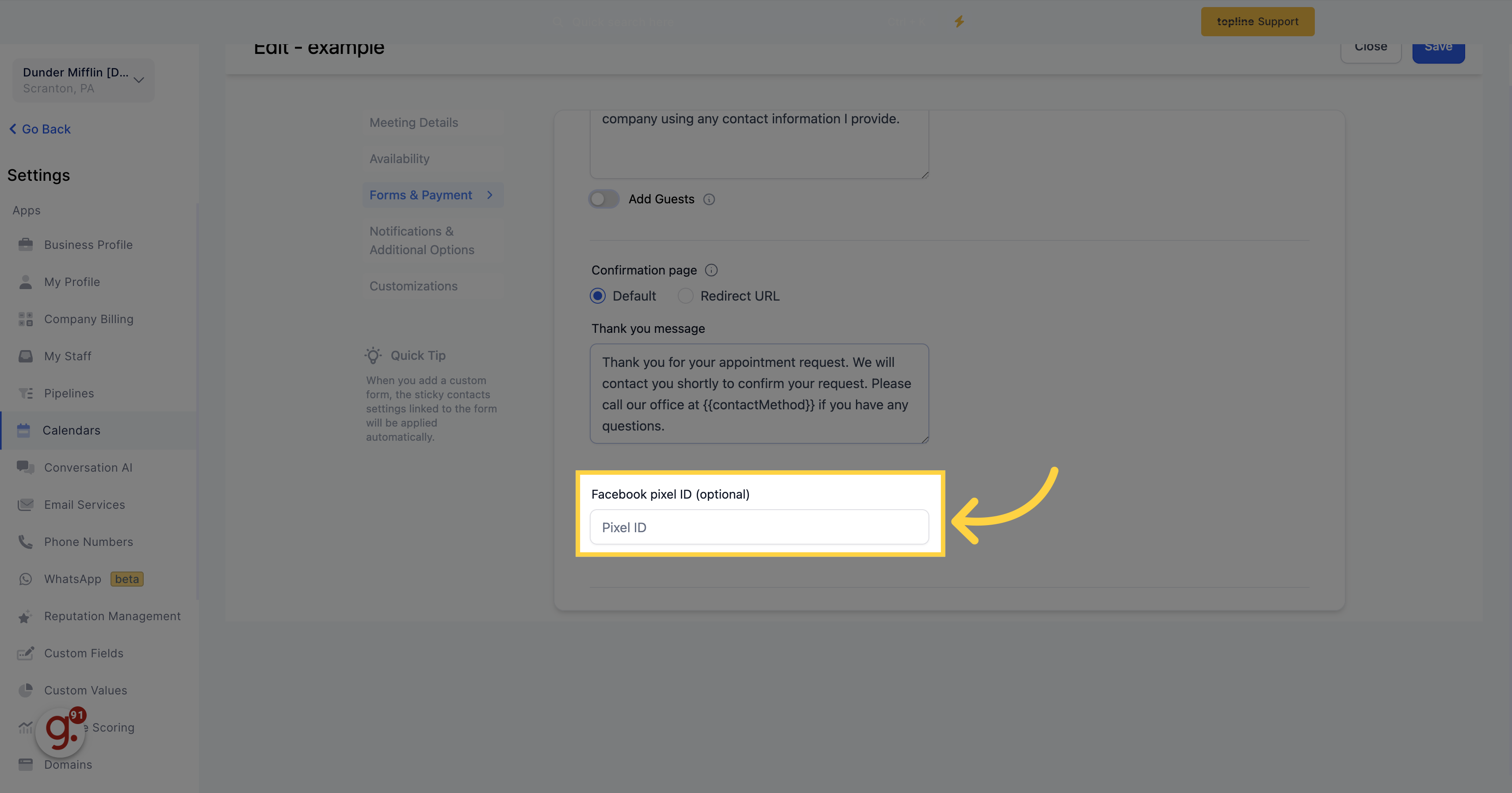 Enter 'Facebook Pixel ID' (optional)