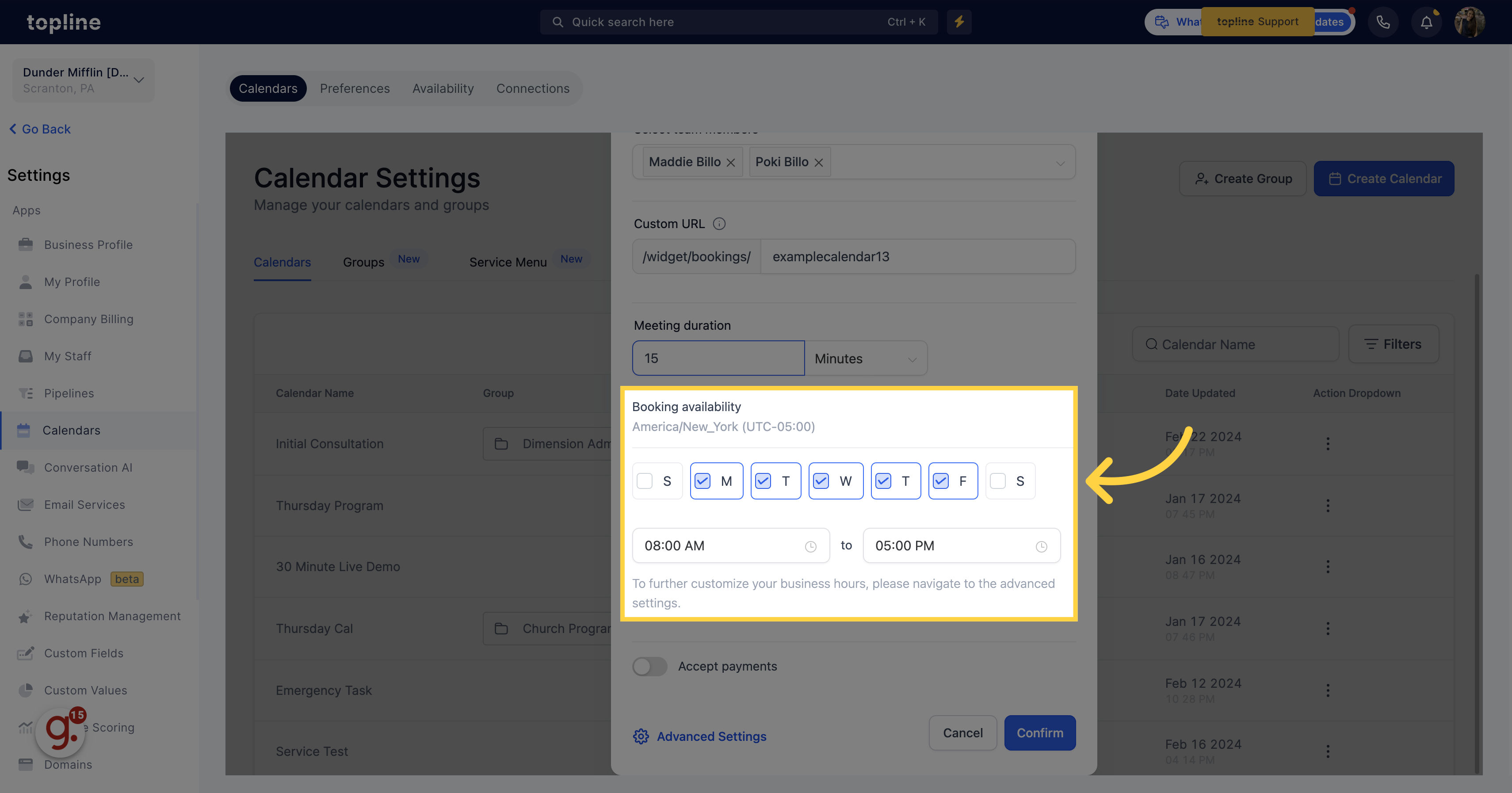 Select Day and Time of 'Booking Availability'