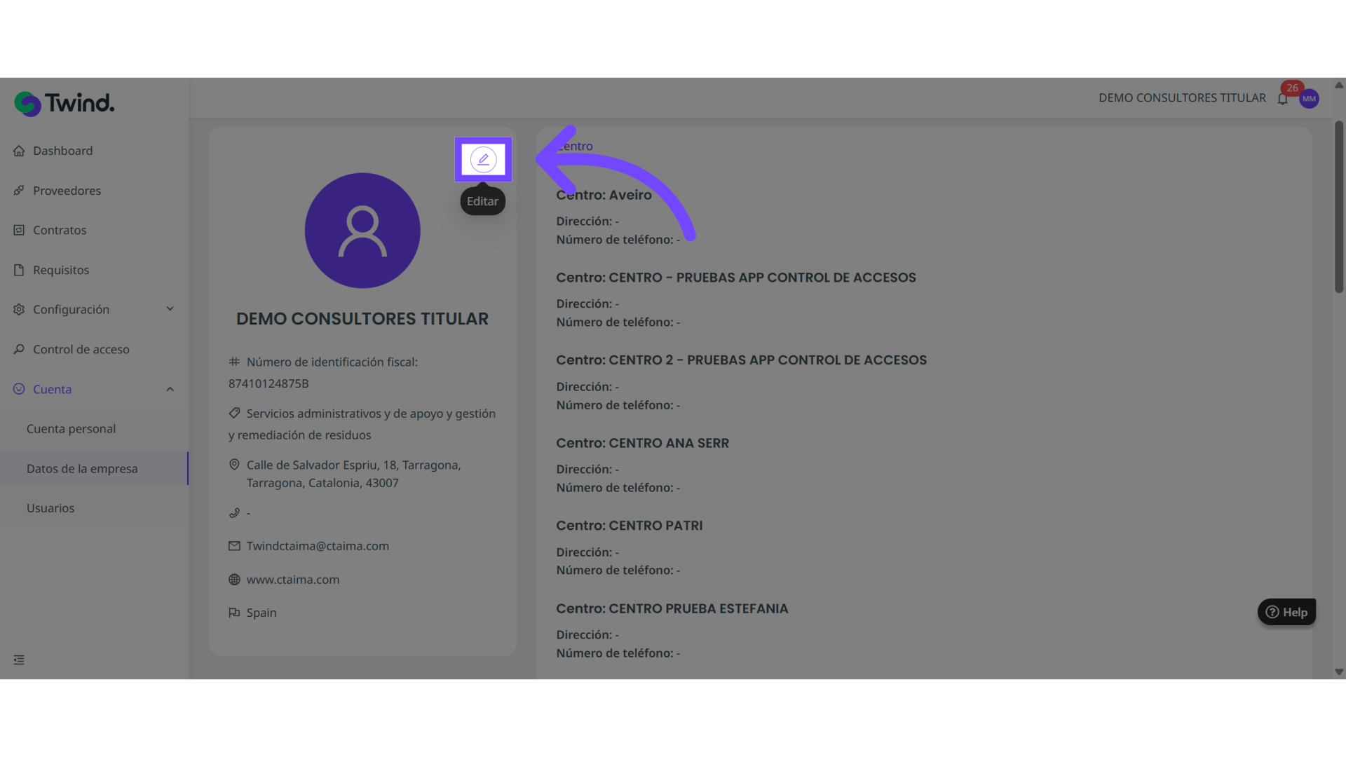 Editar detalles de la empresa