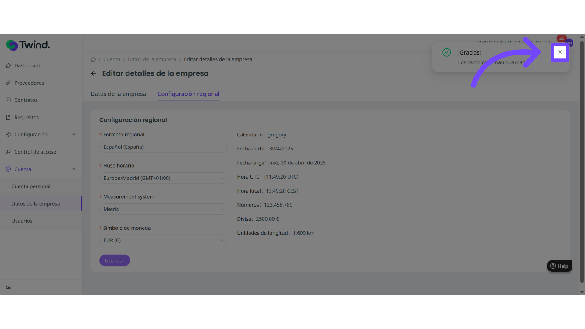 Confirmación de cambios guardados