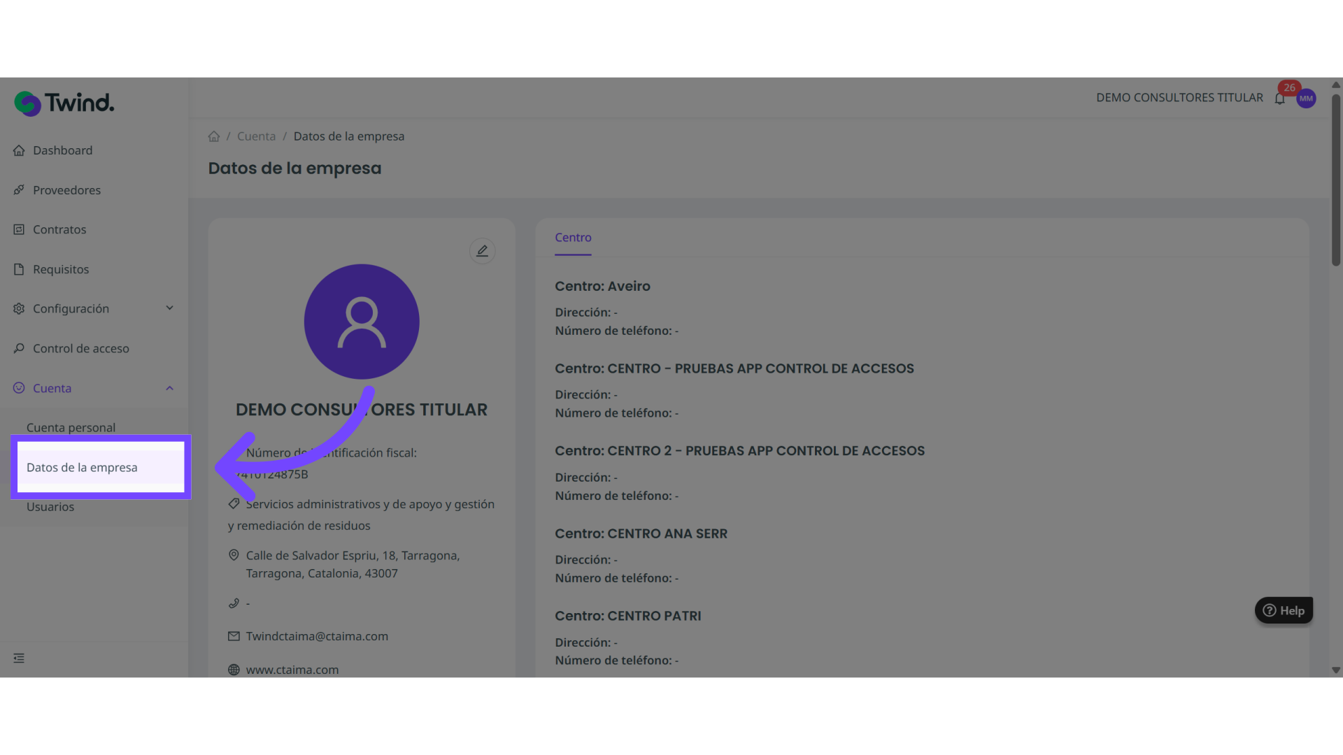 Accede a la sección Datos de la empresa