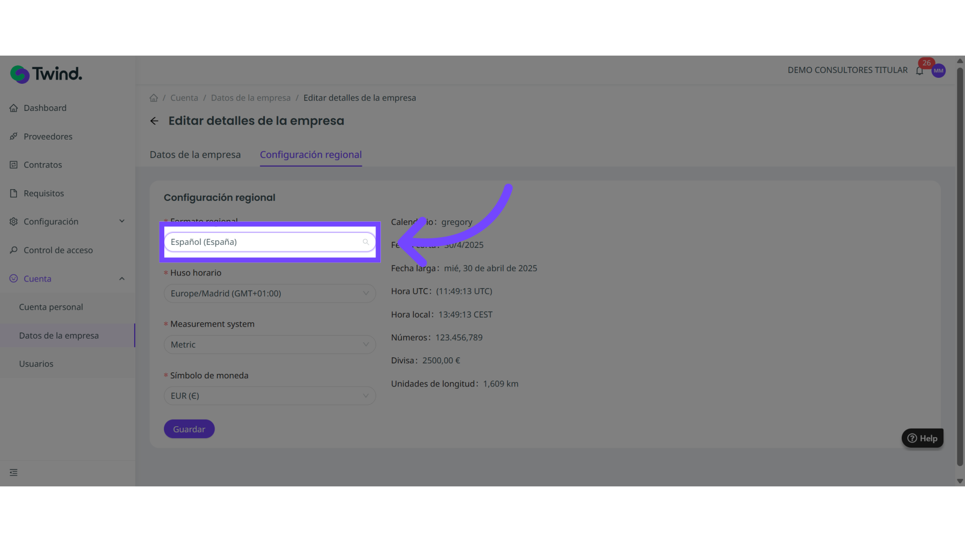 Accede a la sección de 'Configuración regional'. 