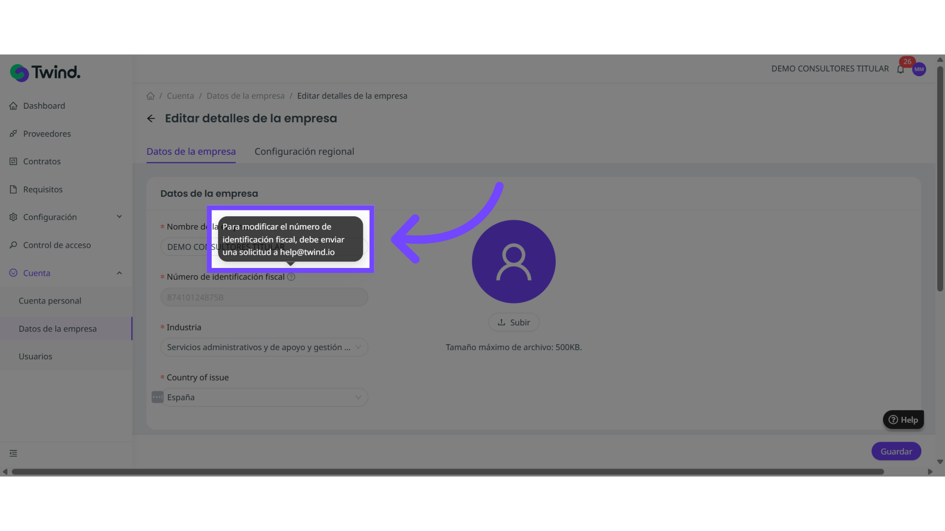 Edita los datos de tu empresa