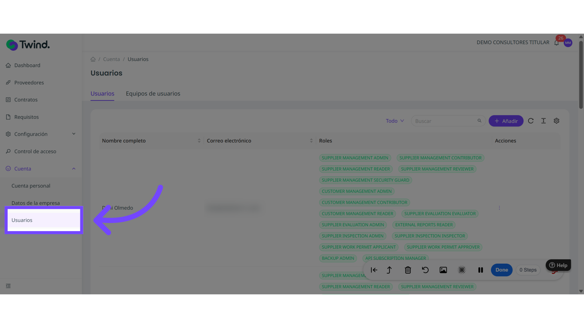 Haz clic en la sección 'Usuarios'