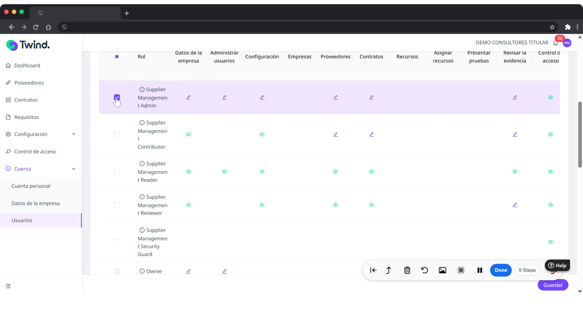 Selecciona el rol marcando el checkbox correspondiente