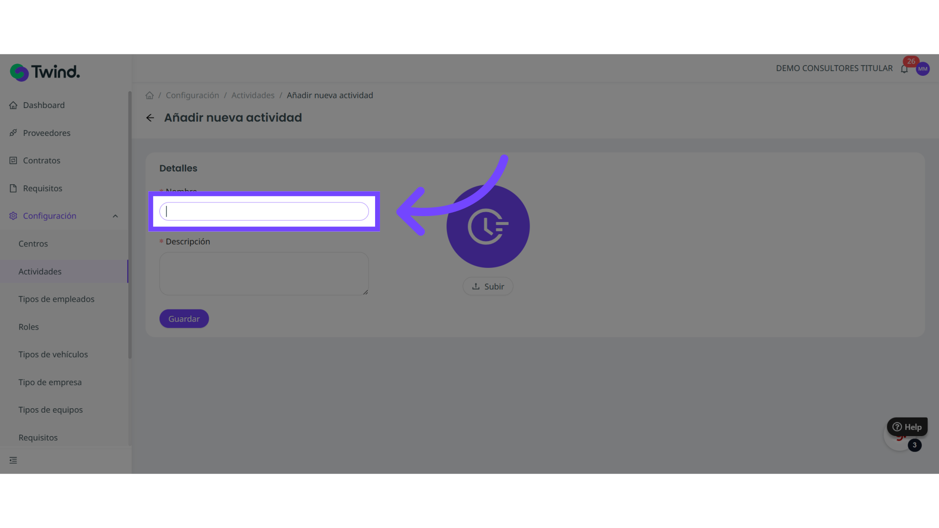 Completa los detalles de la nueva actividad