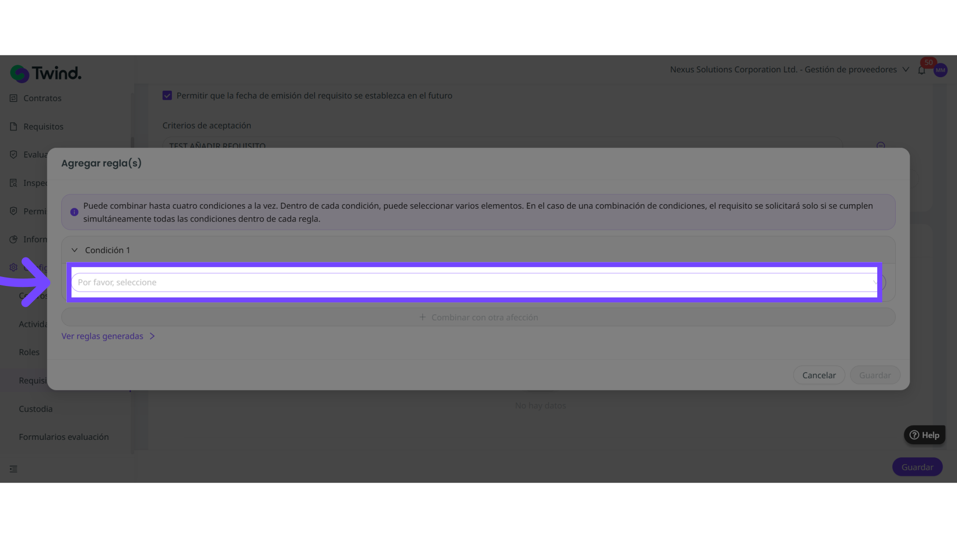 Añade la Regla de Solicitud de Requisitos