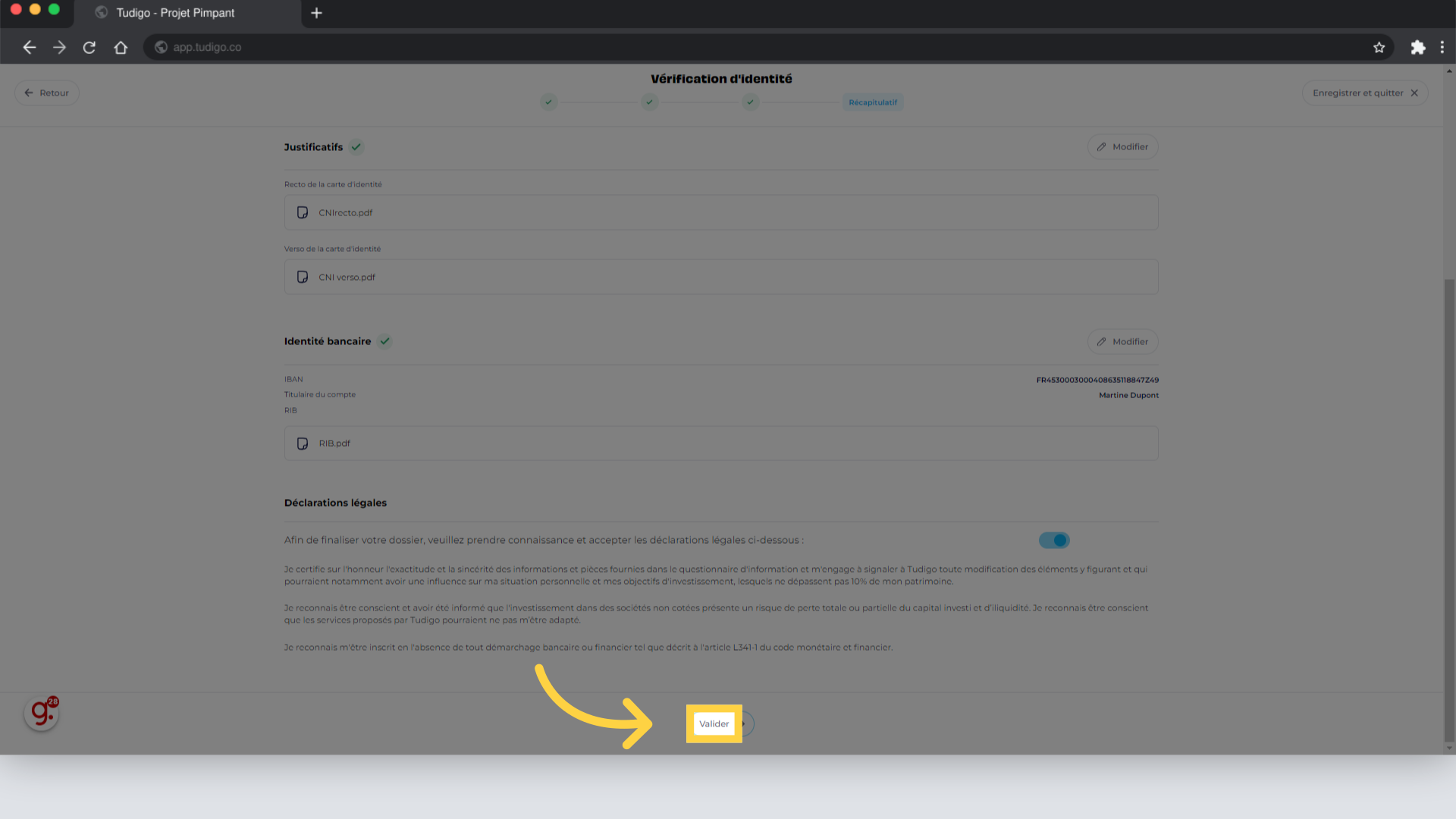 Cliquez 'Valider'