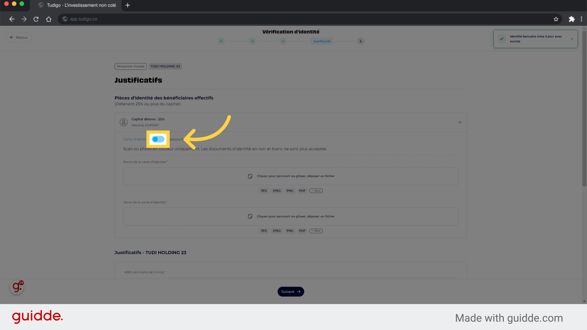 Séléctionnez le type de justificatif d'identité que vous voulez importer (CNI ou Passeport)