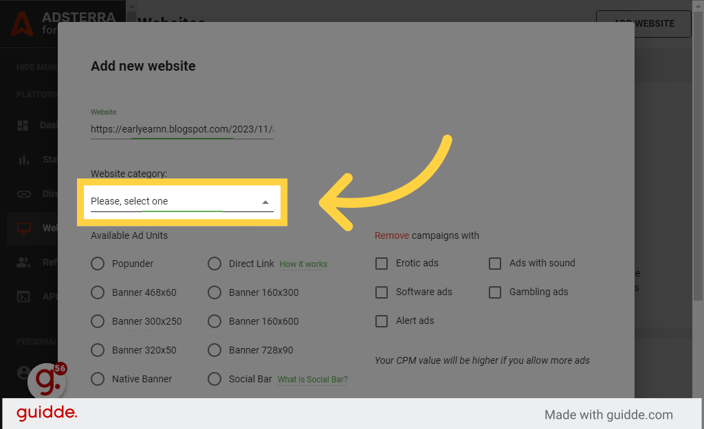 Click 'Please, select one'