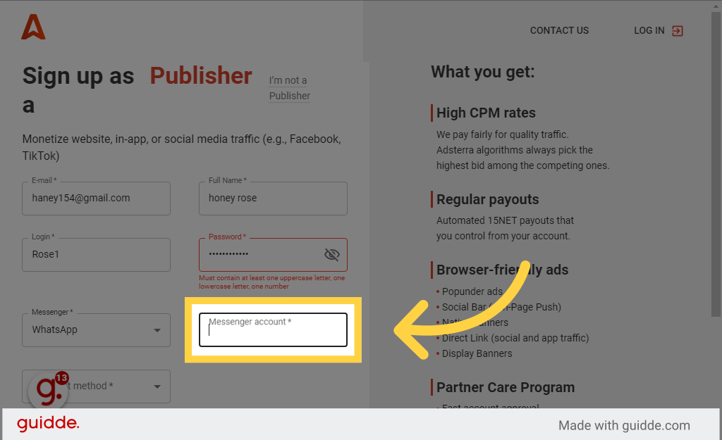 Click 'Messenger account *'