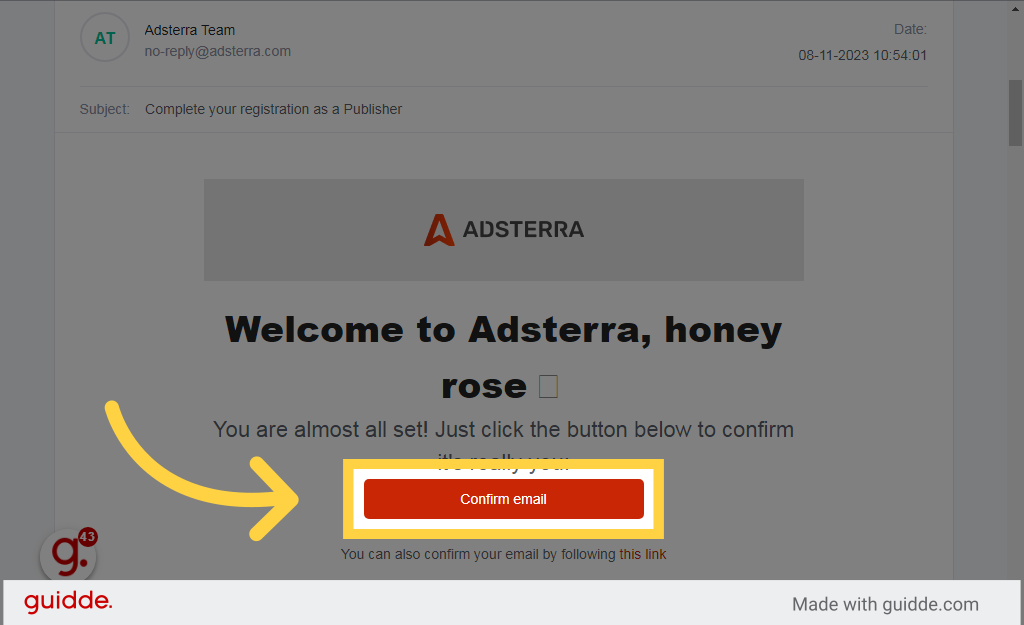 Click 'Confirm email'