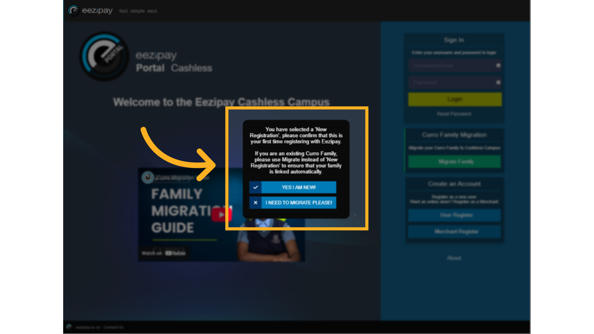 Registration vs Migration Popup