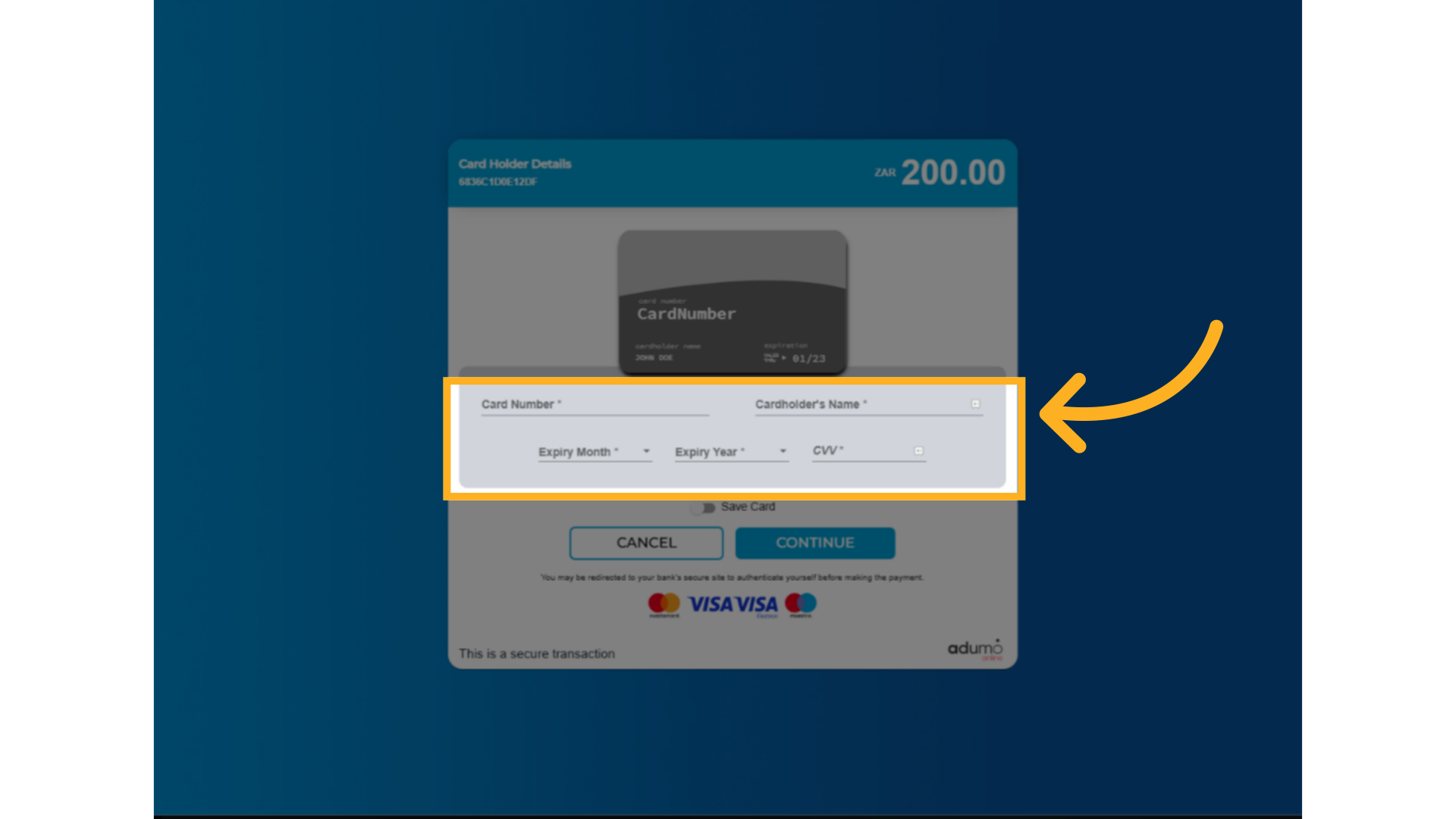 Card Details Entering process