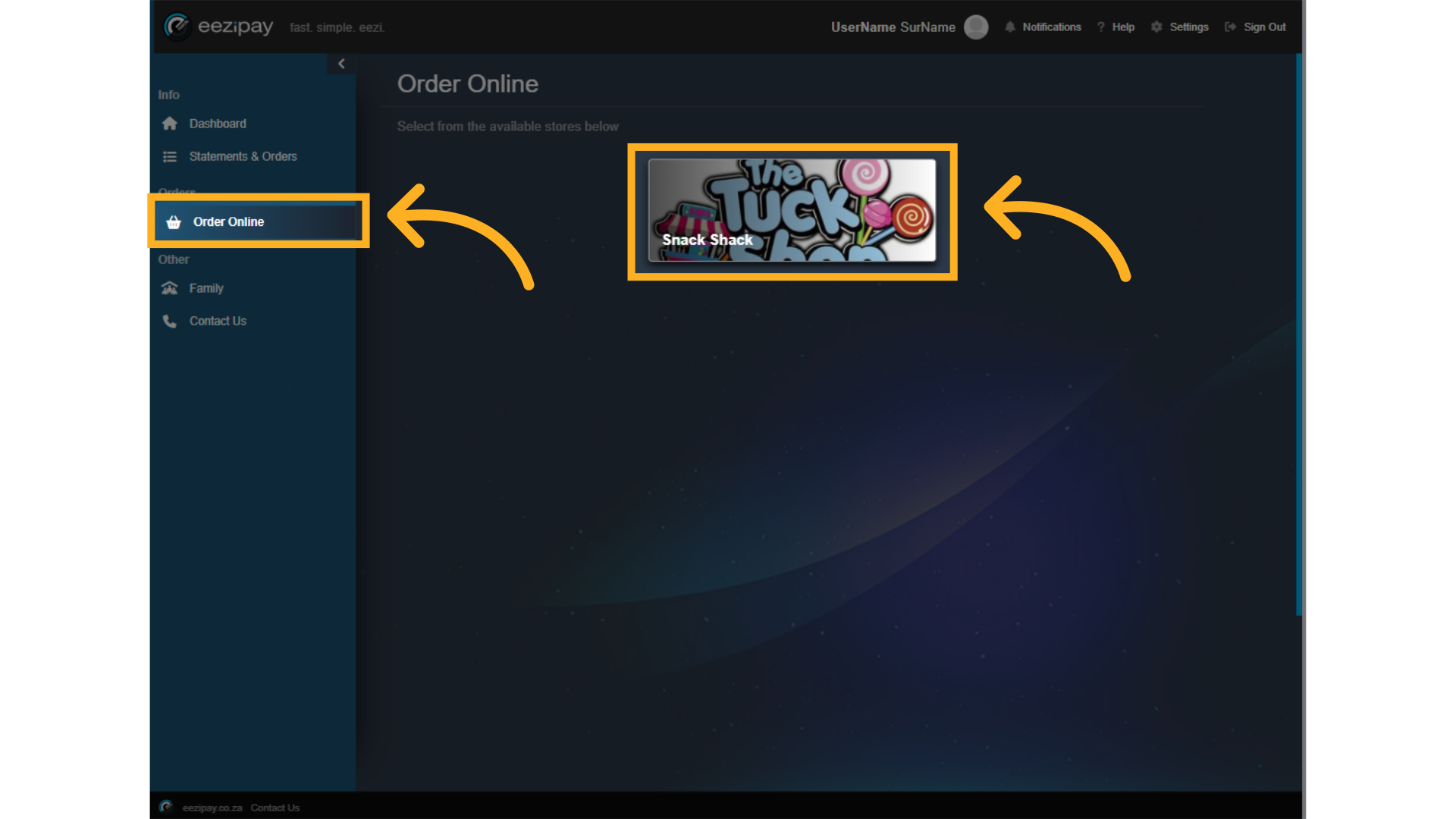 Select Order Online Store
