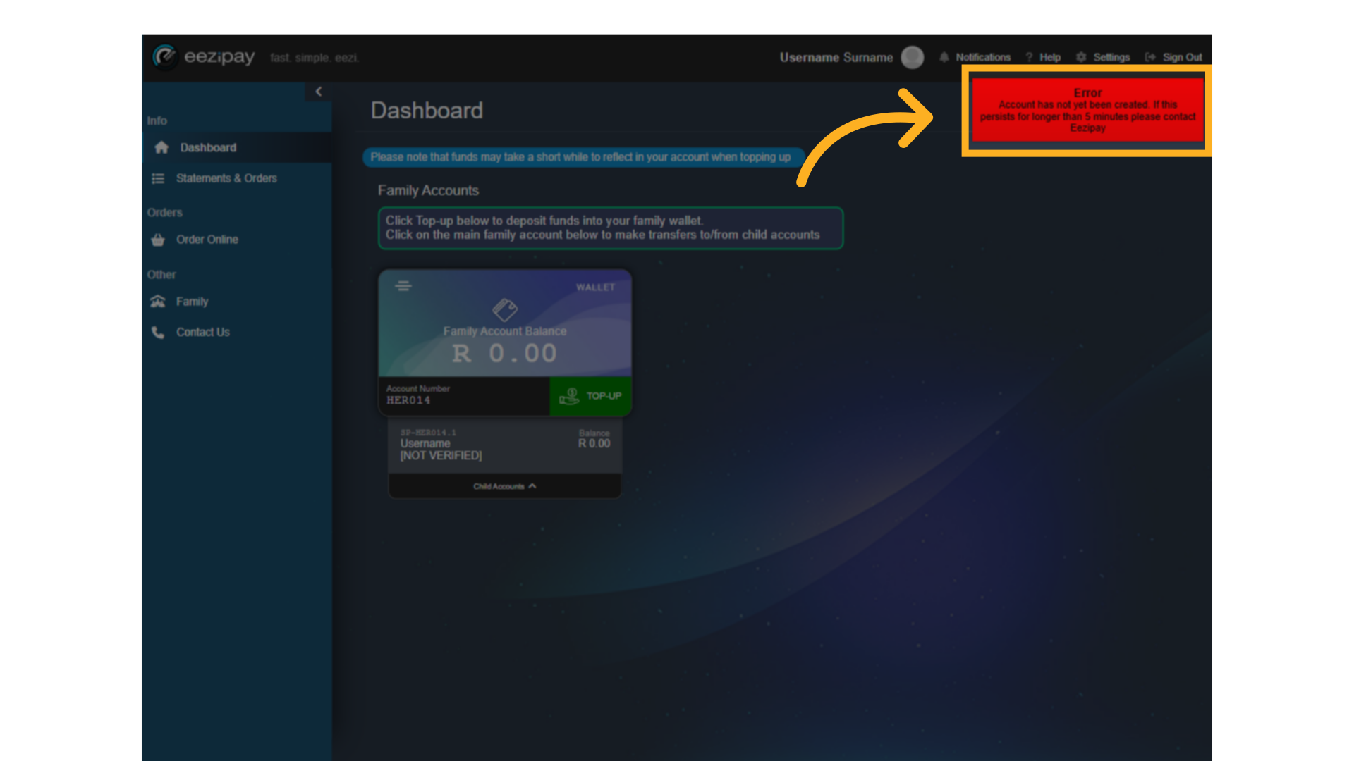 error after registration