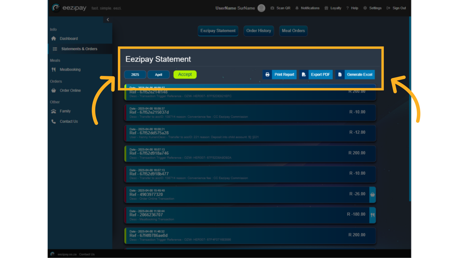 Statements  and orders filtering