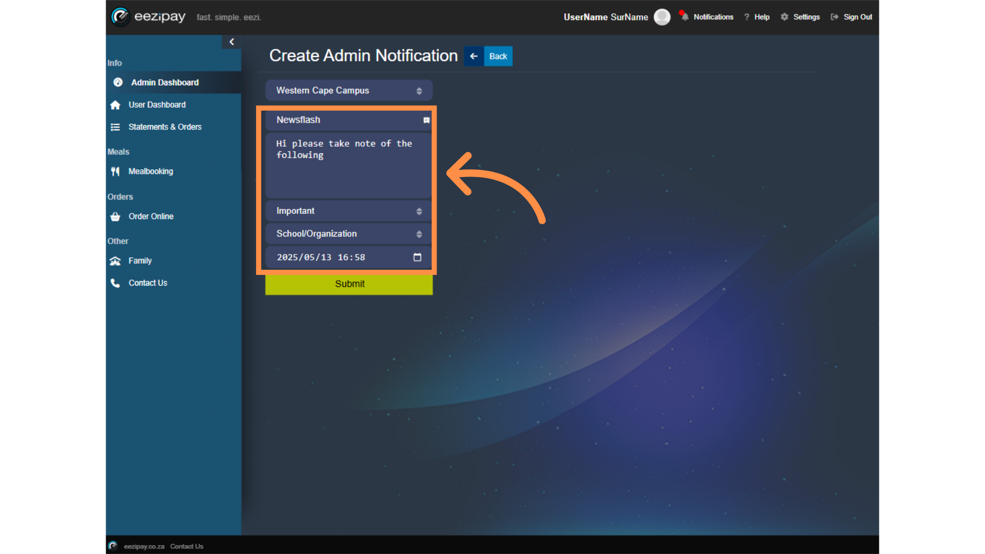 Enter Notification Details