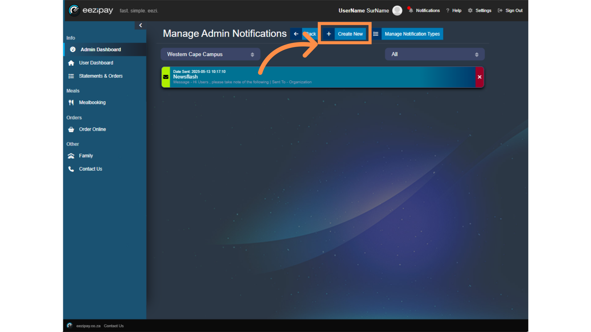 Create New Admin Notification