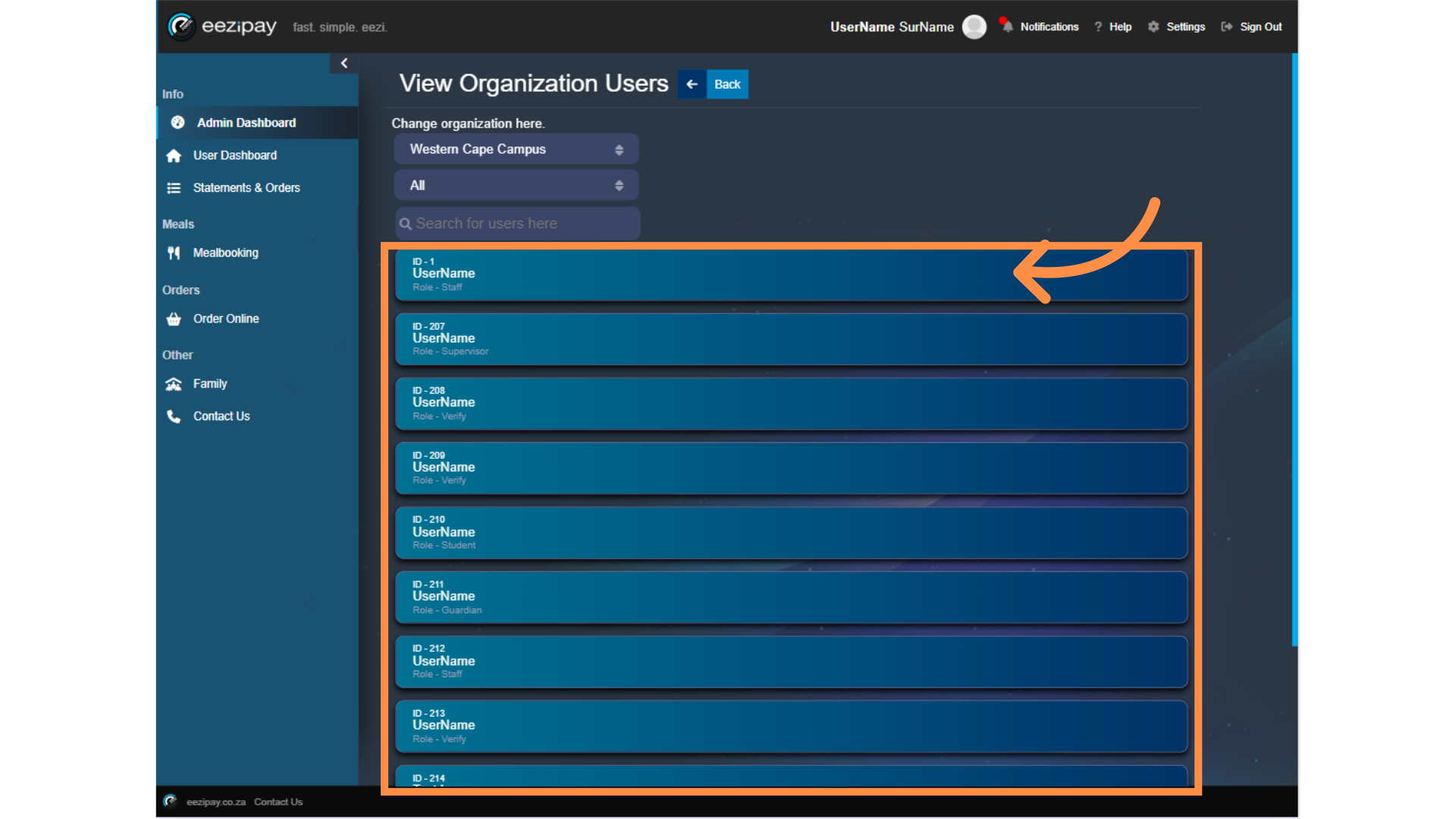 Viewing Organization Users
