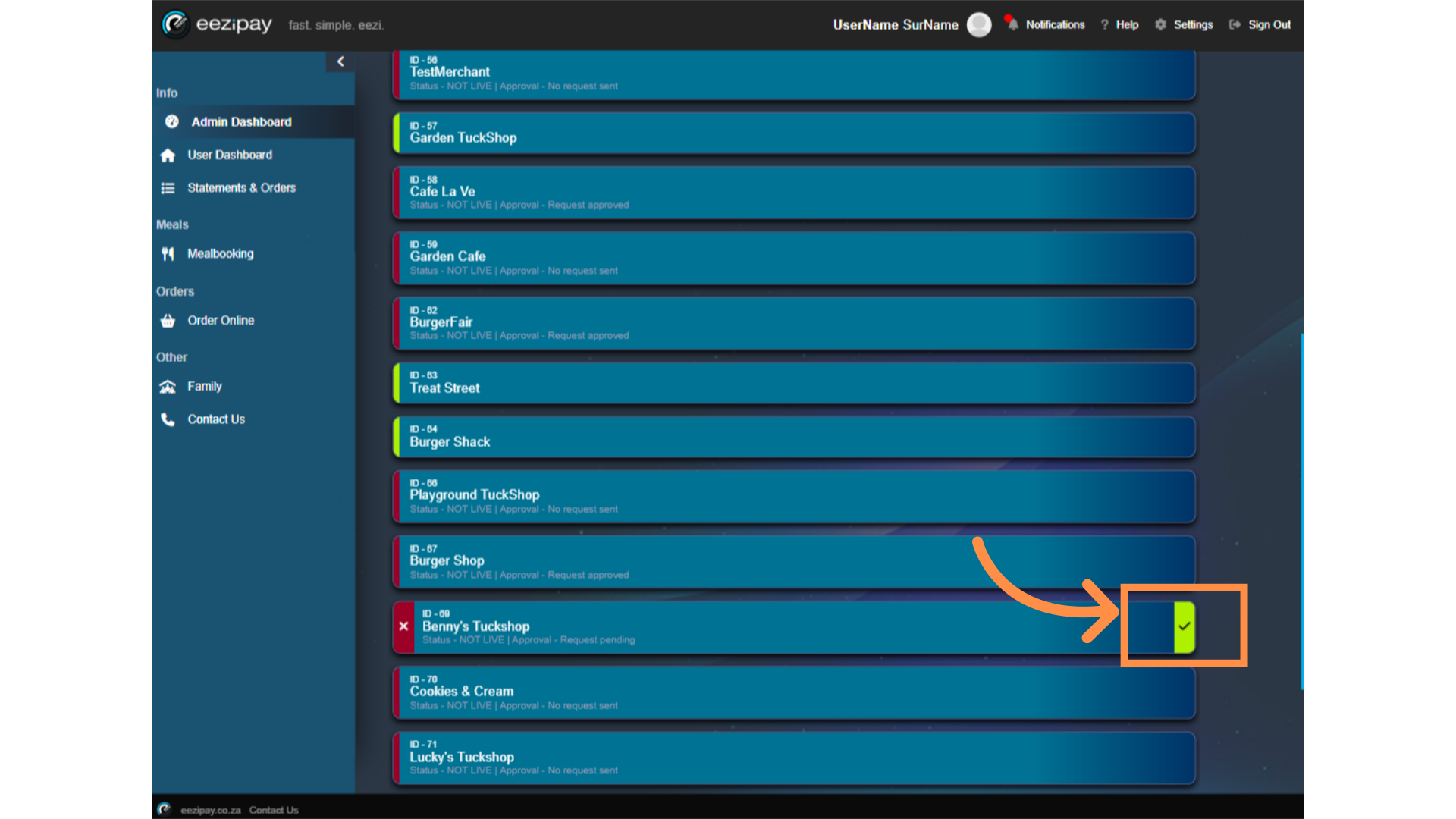View Merchants Requests