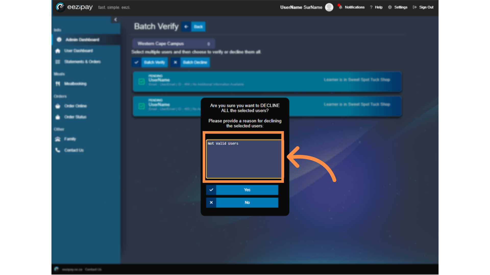 Batch verify pop-up