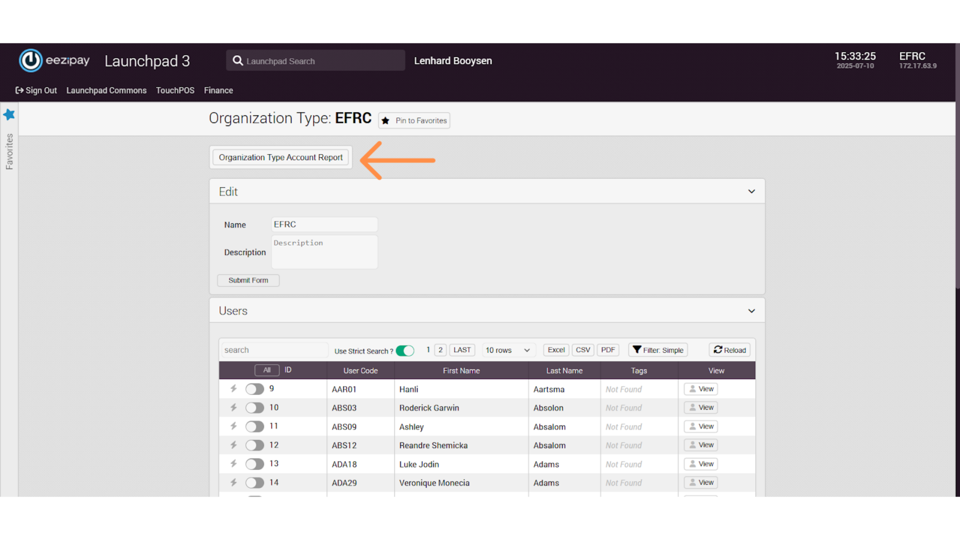 Organisation Type Account Report