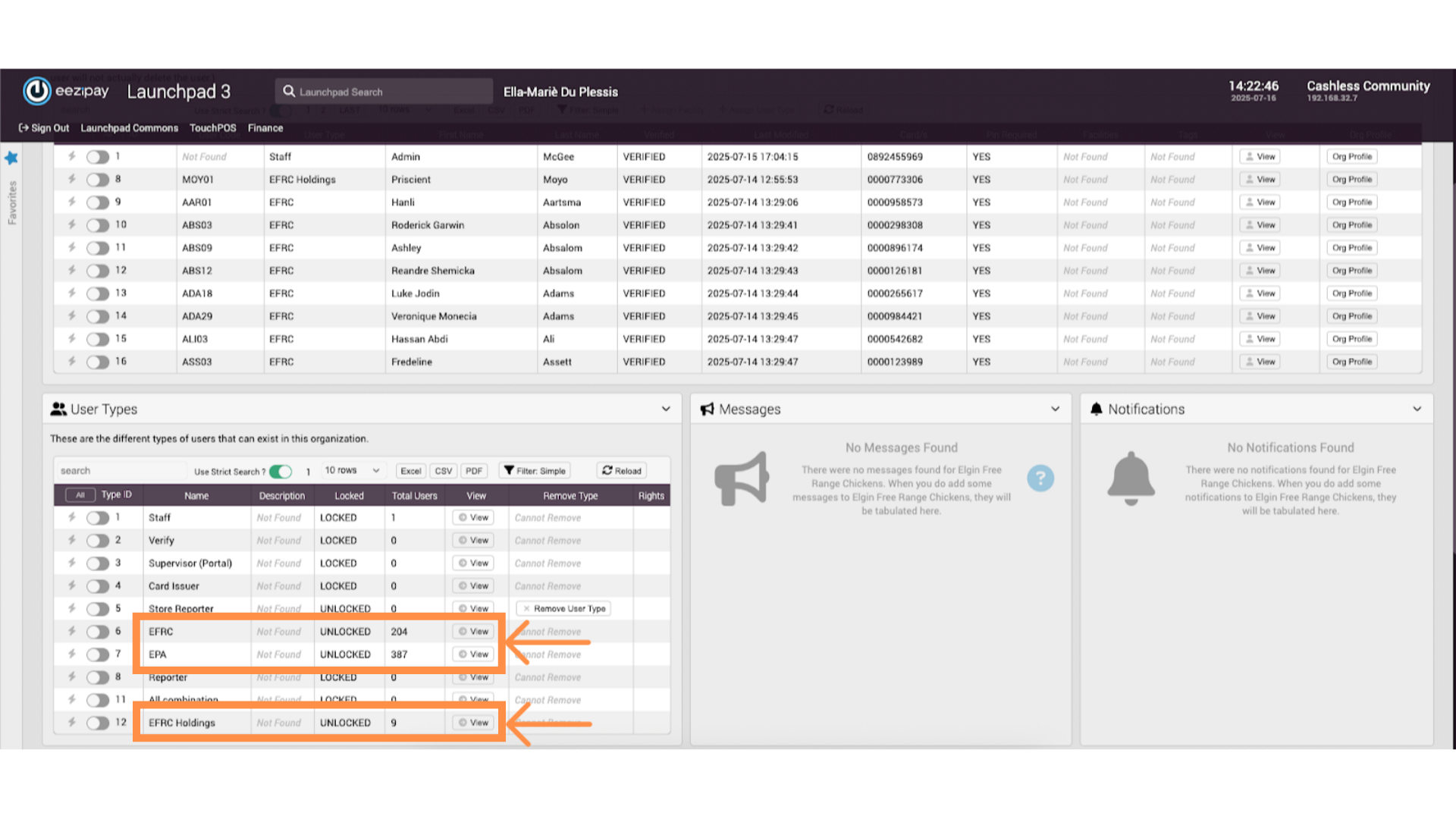 User Types Section