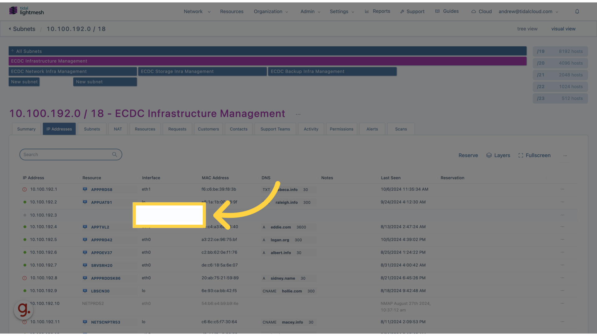 Click on specific IP Address