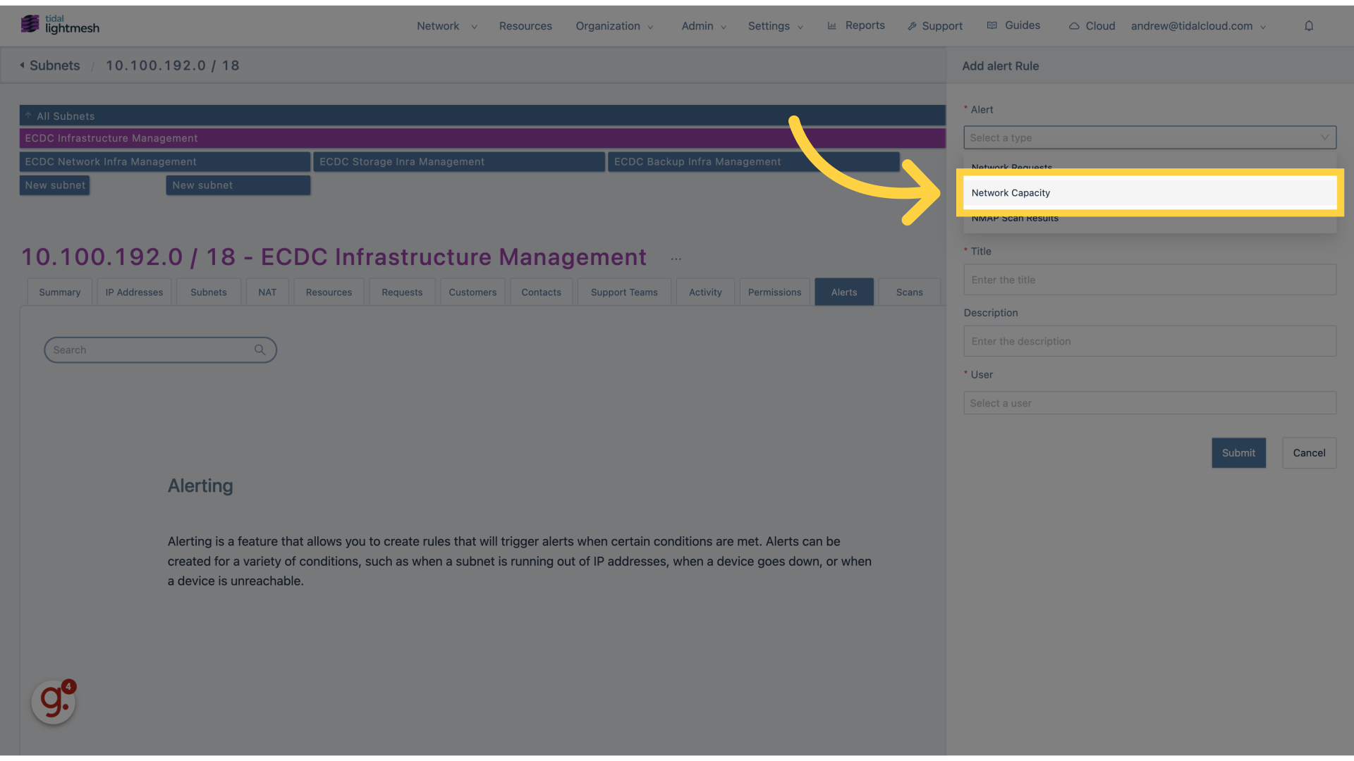 Click ‘Network Capacity’