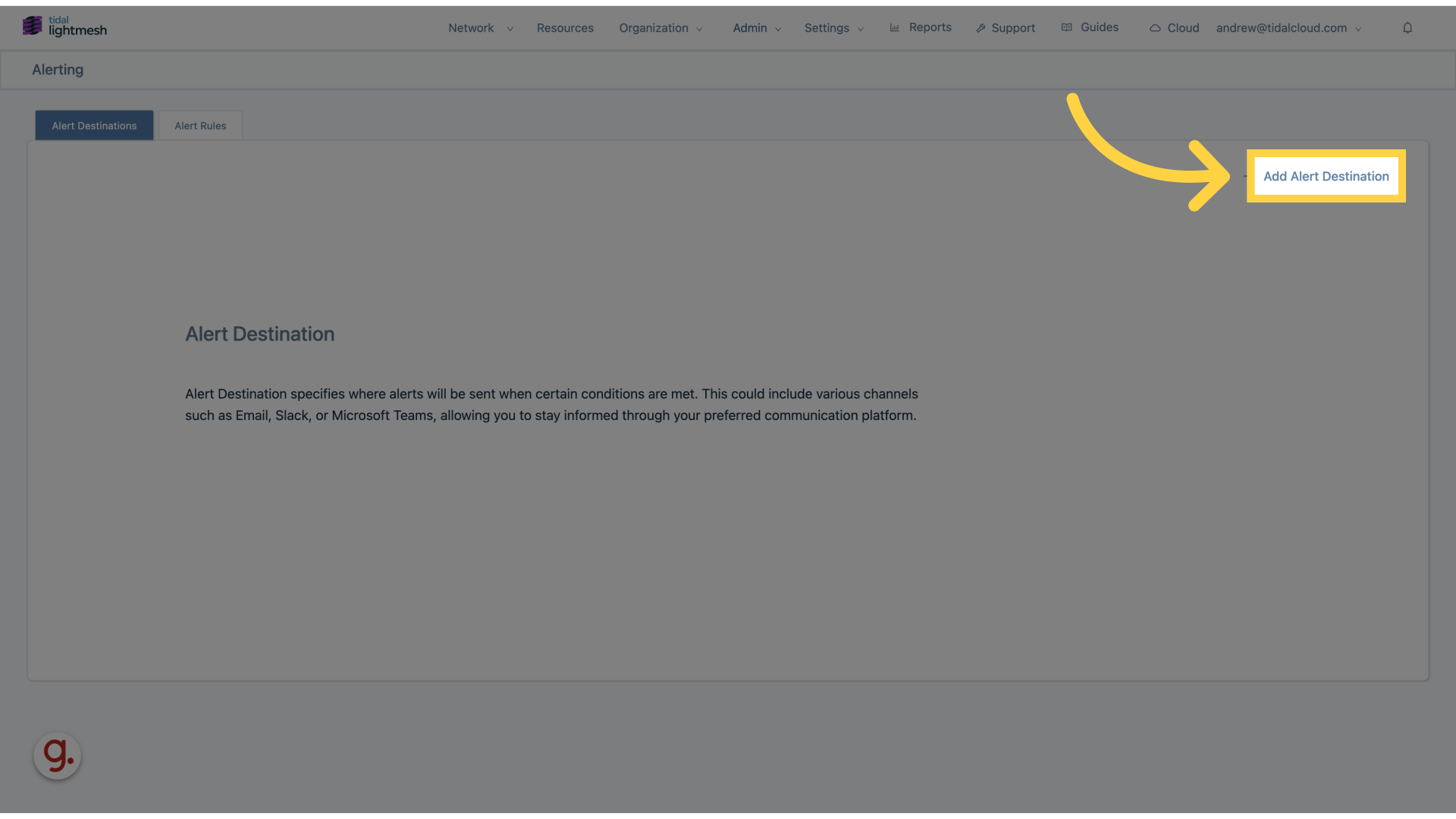 Click ‘Add Alert Destination’