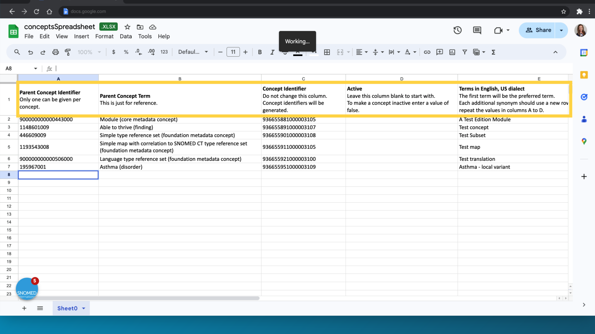 View the structure of the spreadsheet