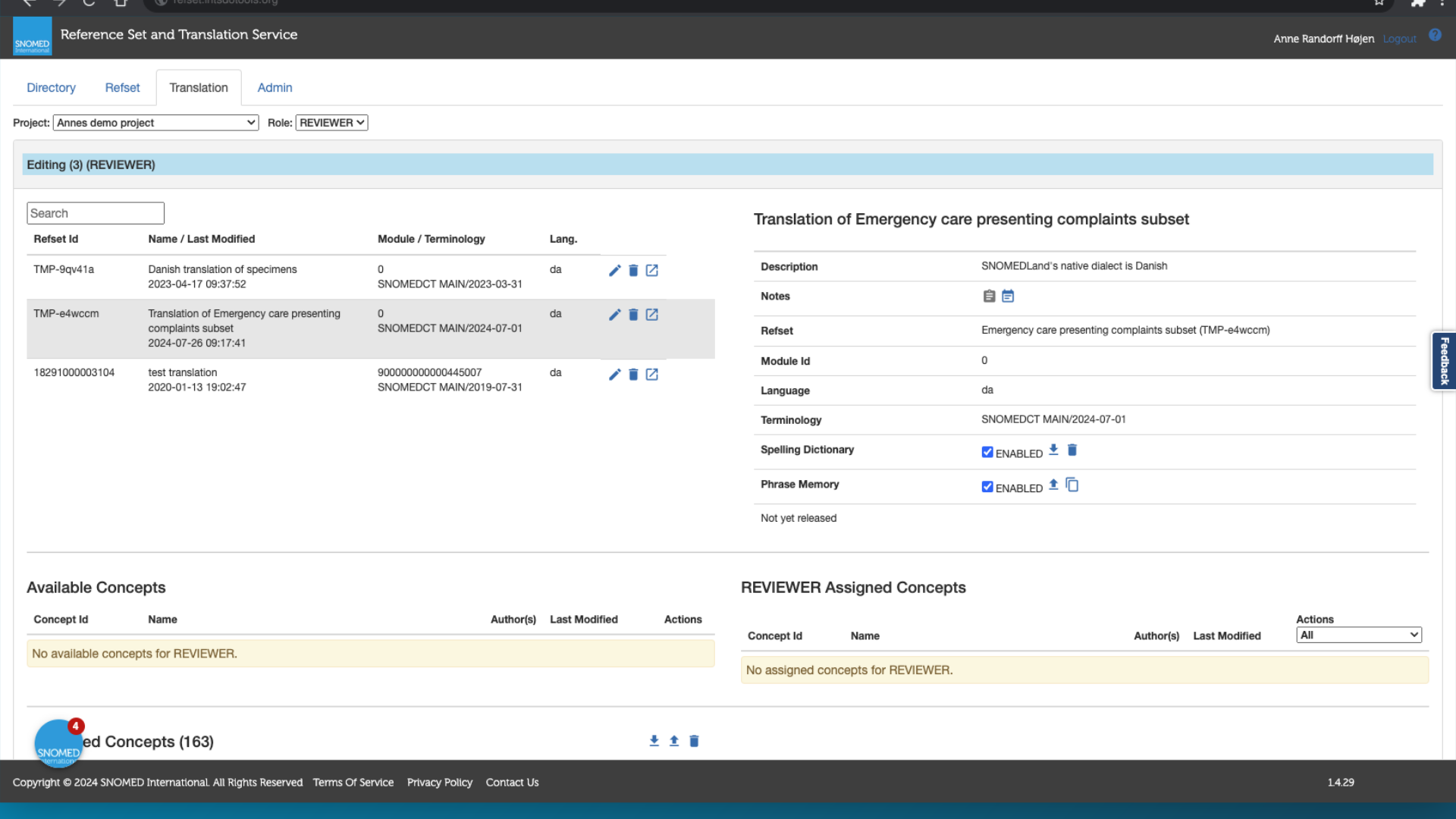 In the translation tool, select the set of terms you wish to export