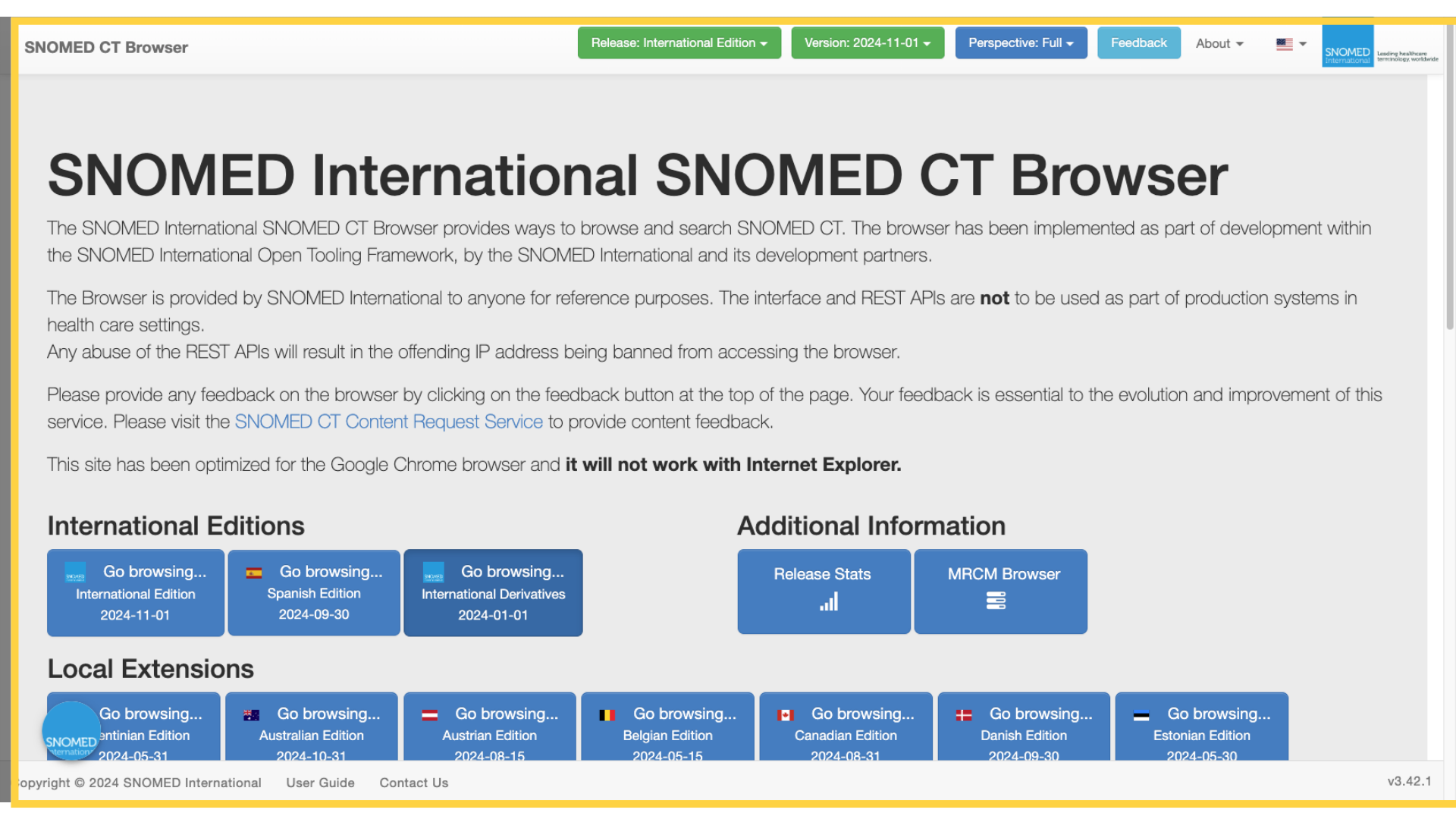 Open the SNOMED CT Browser (browser.snomedtools.org)