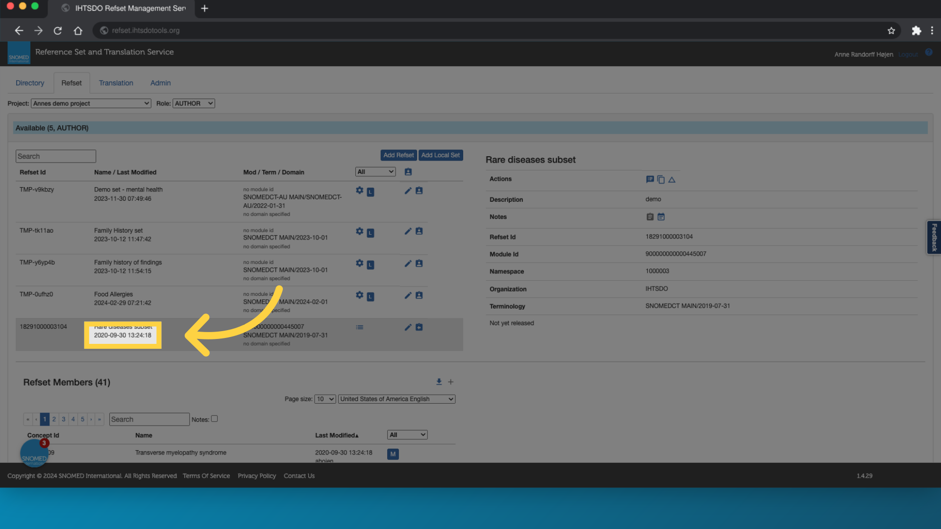 Select the subset containing the members you want to export