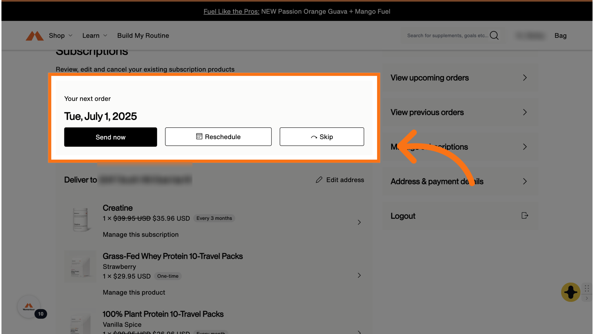 'Send Now' or 'Skip' are also options