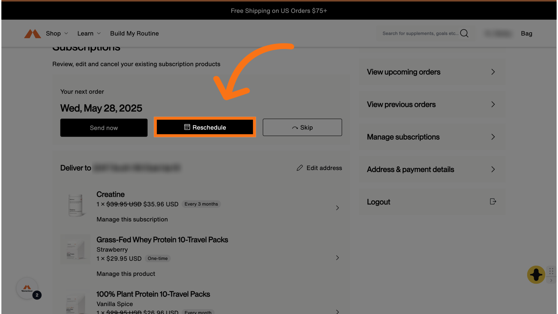 Select 'Reschedule'