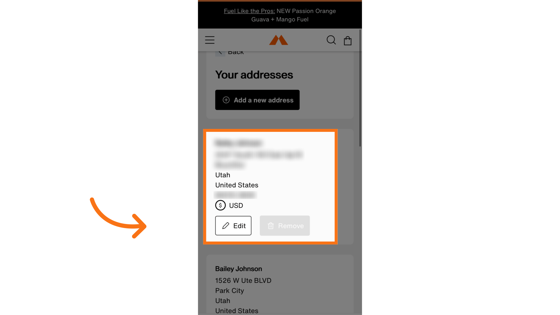 Your default address will appear at the top