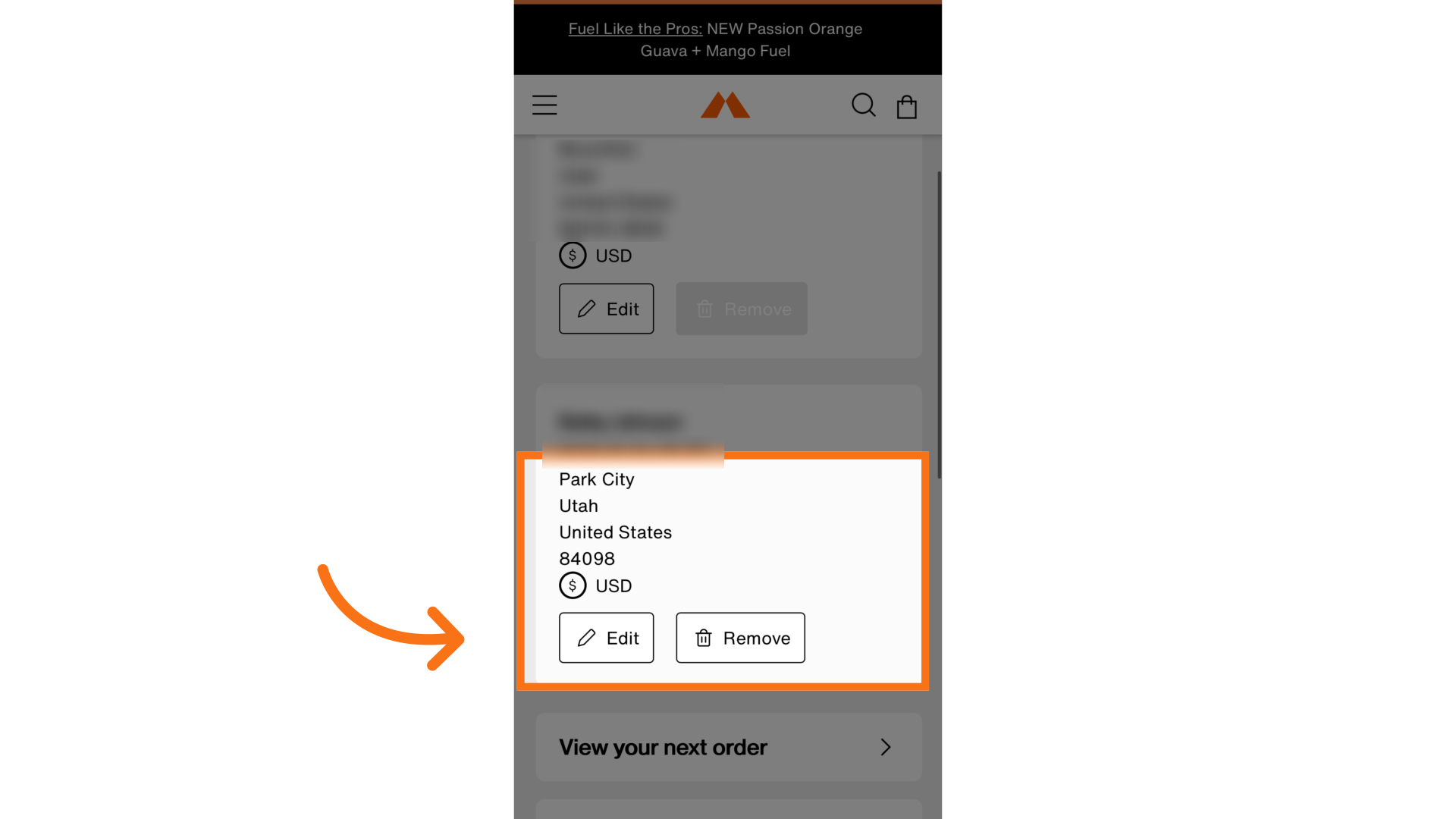 Select 'edit' under the new address
