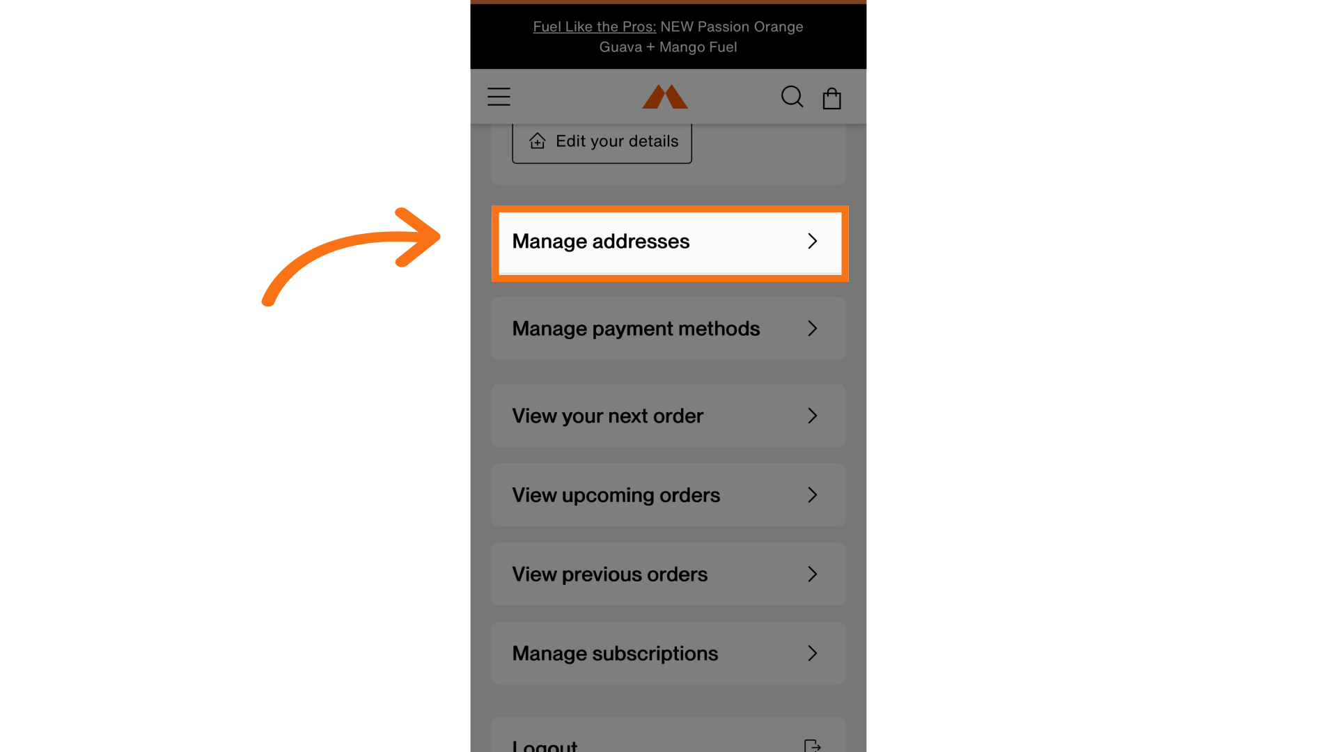 Select 'Manage addresses'