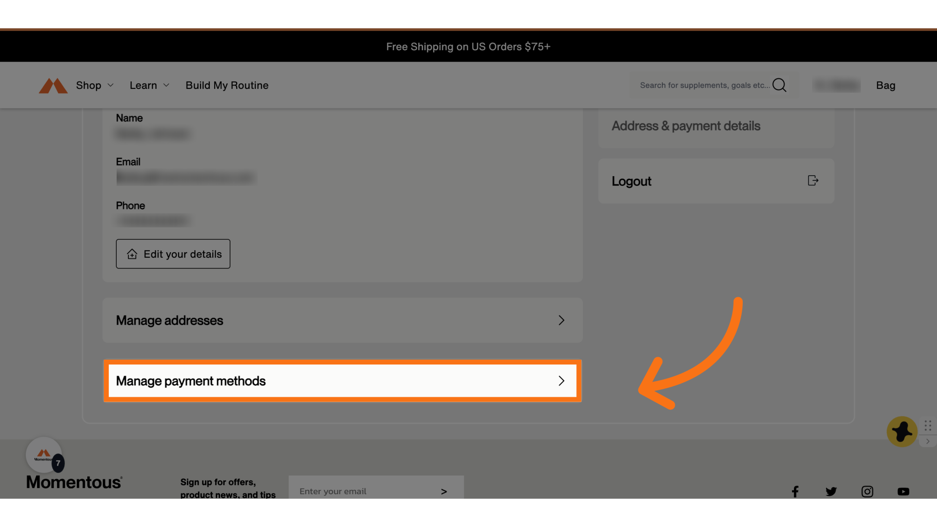 Click 'Manage payment methods'