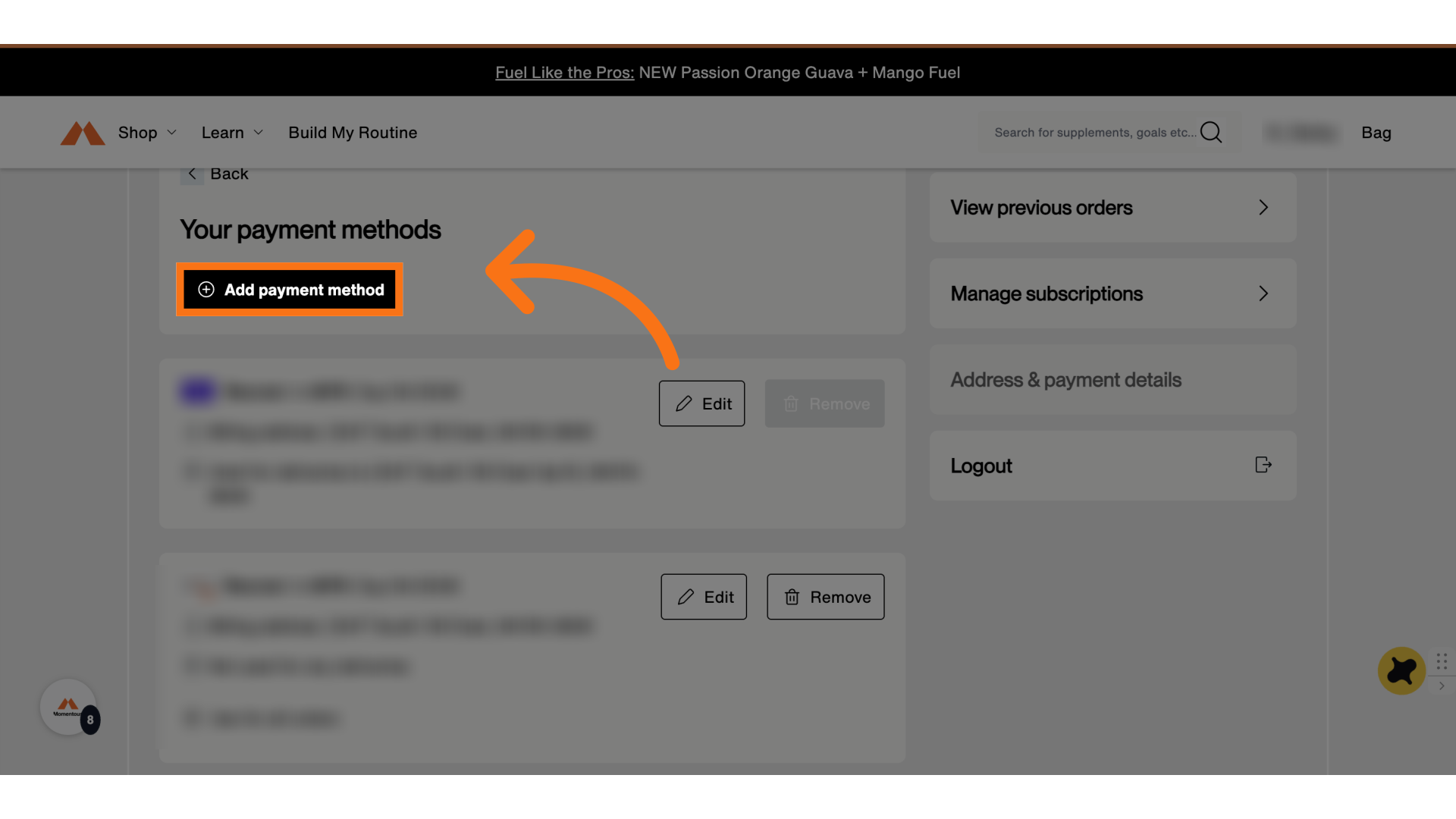 Click 'Add payment method'
