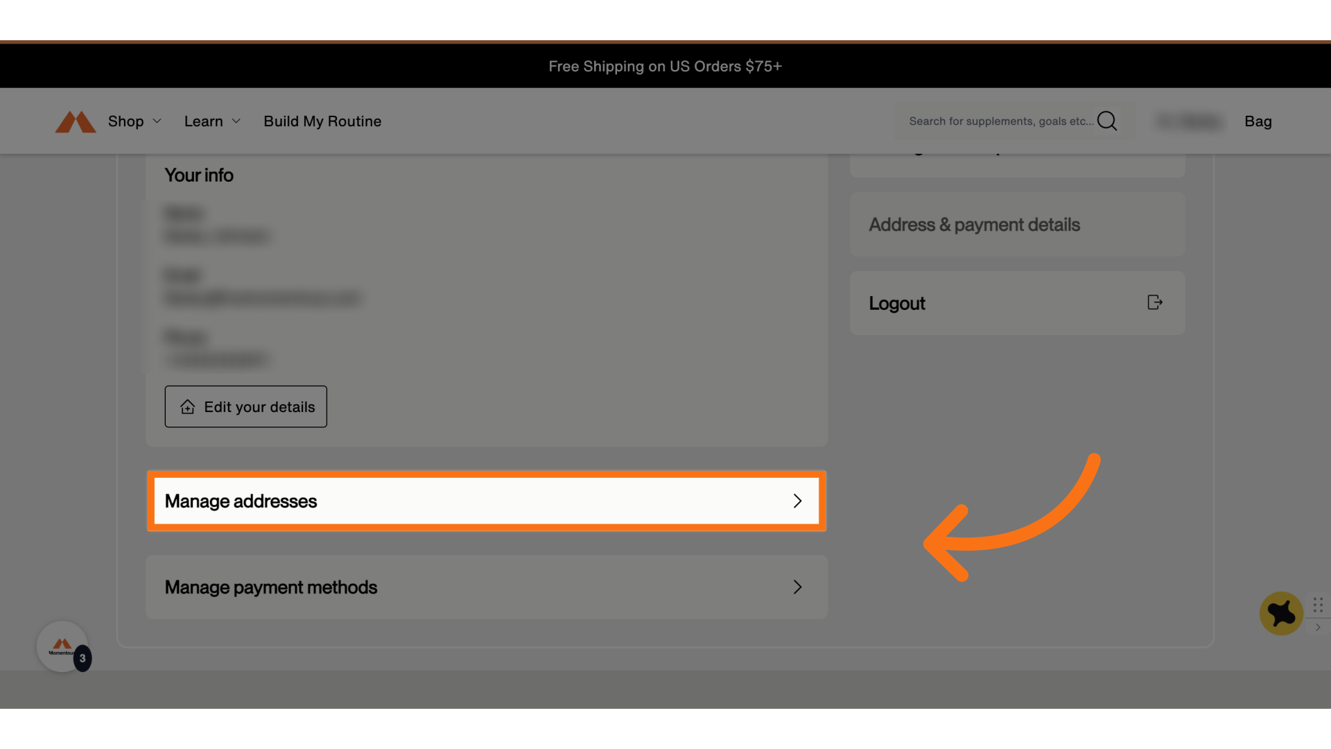 Click 'Manage addresses'