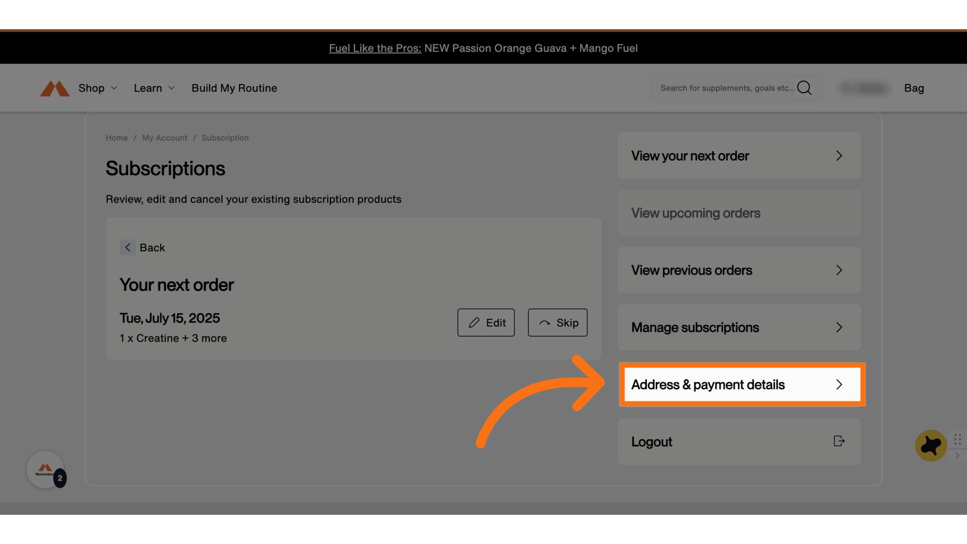 Click 'Address & payment details'
