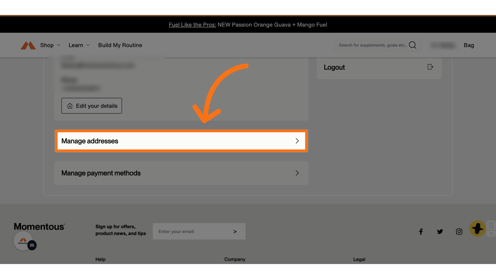 Click 'Manage addresses'