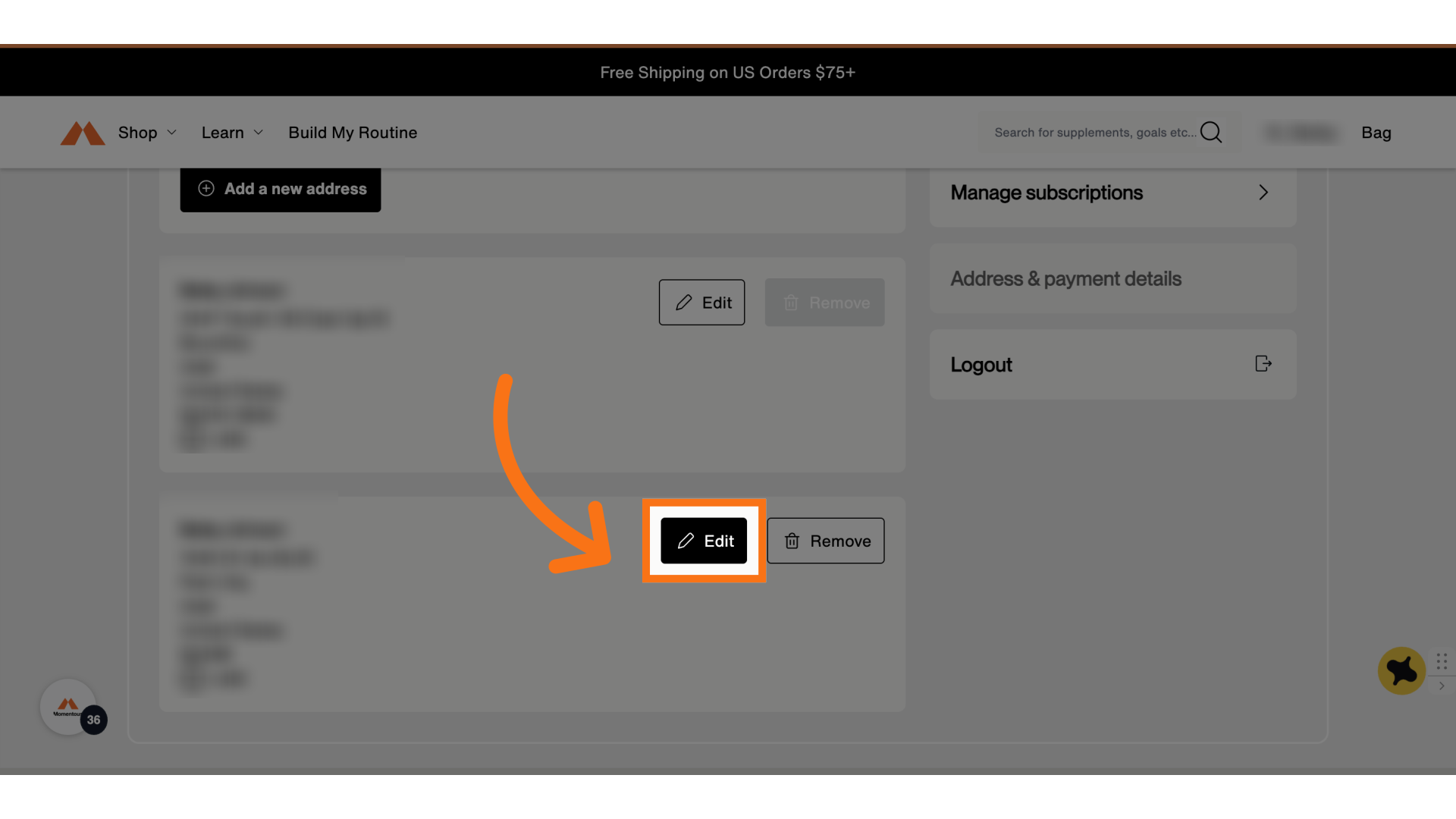 Click 'Edit' on the new address