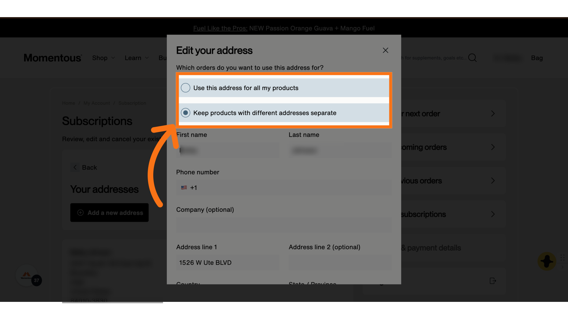Select the option you want for you subscription