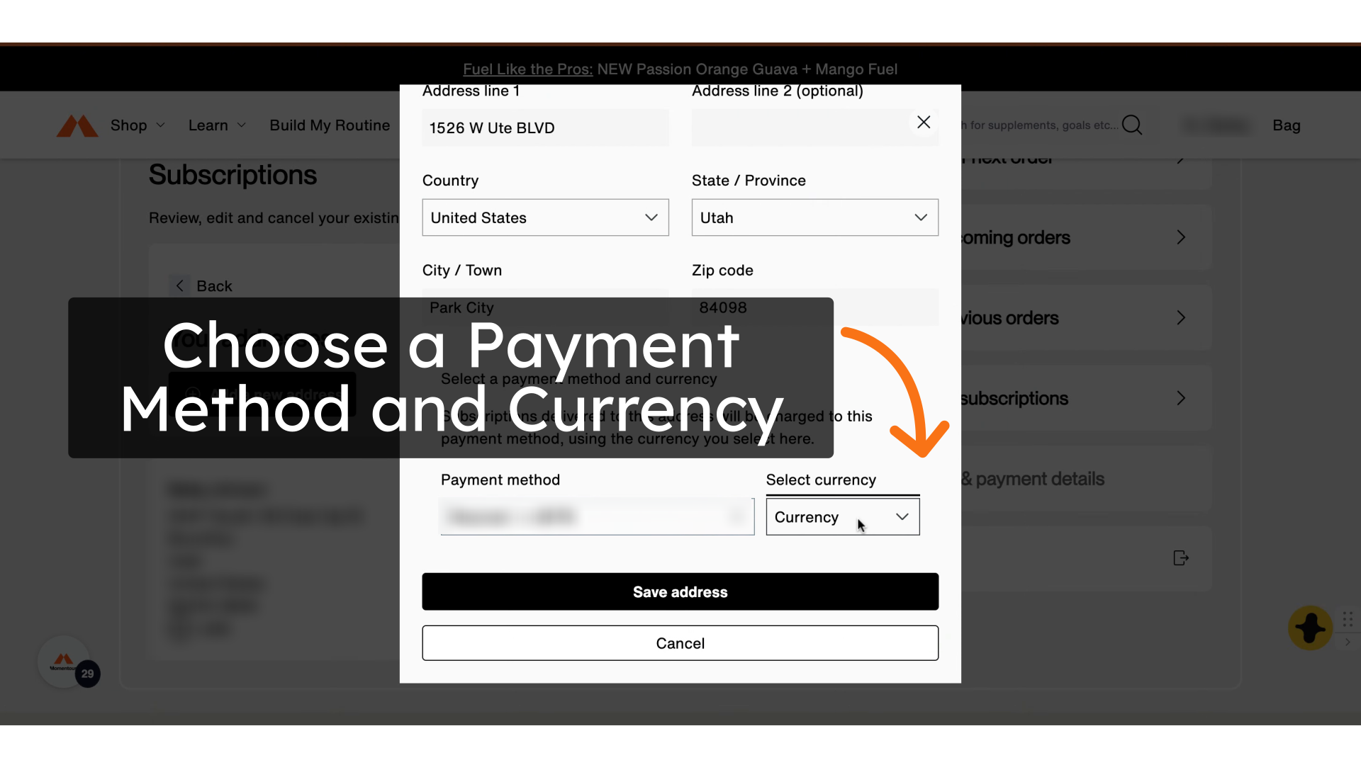 Choose a Payment Method and Currency